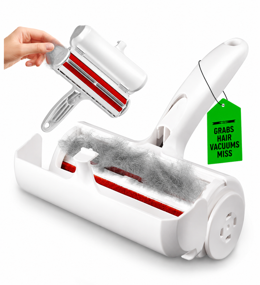 Roller Pet Hair Remover – Original Size Reusable Lint Roller for Cat & Dog Hair on Furniture, Couch, Carpet, Car, Rugs & Bedding – Portable, Eco-Friendly (White)