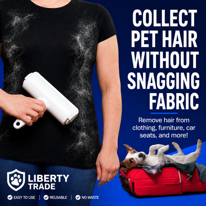 Roller Pet Hair Remover – Original Size Reusable Lint Roller for Cat & Dog Hair on Furniture, Couch, Carpet, Car, Rugs & Bedding – Portable, Eco-Friendly (White)
