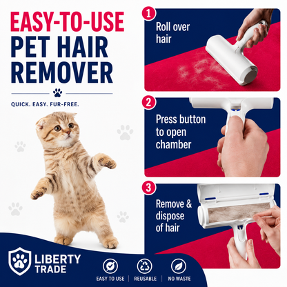 Roller Pet Hair Remover – Original Size Reusable Lint Roller for Cat & Dog Hair on Furniture, Couch, Carpet, Car, Rugs & Bedding – Portable, Eco-Friendly (White)